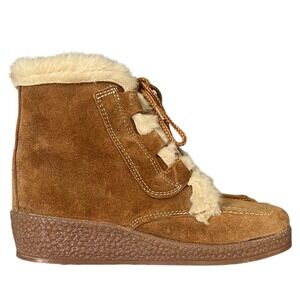 UGG Australia Polar Boots Womens Tan Suede Fur Lined Wedge Ankle Boots Size 6‎